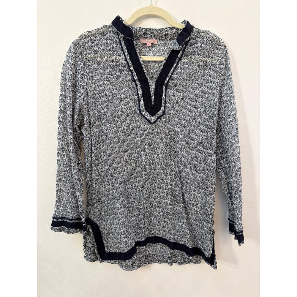 Saint Tropez West Womens Long Sleeve Cotton Printed Tunic Top Navy & White L